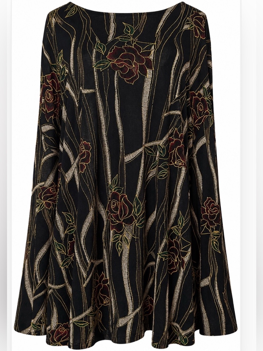 Black Sheer Floral Blouse Rose Whimsigoth Wavy Stripe Tunic Top Artsy Boho Chic